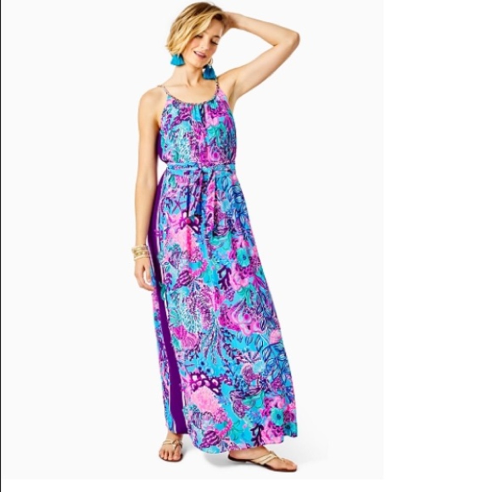 Lilly Pulitzer Blue & Purple Floral Maxi Dress